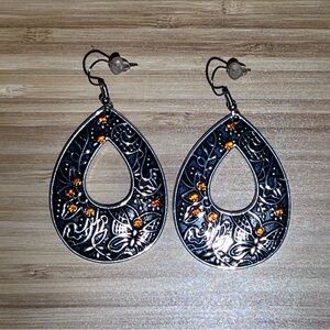 Elegant Silver and Orange Teardrop Earrings